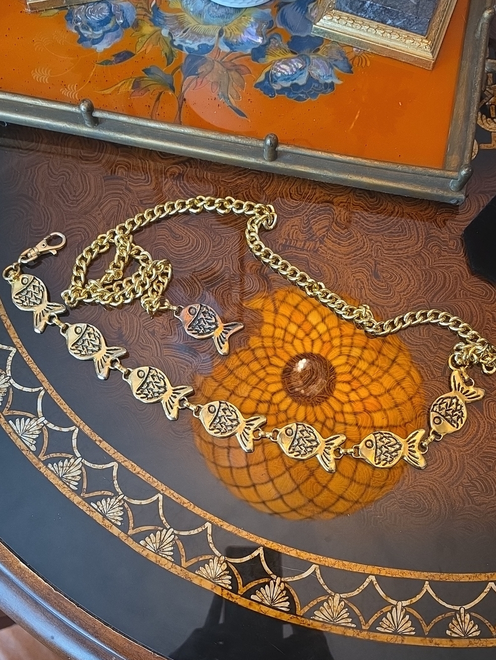 Vintage Gold Fish-Link Statement Belt. Approx 54" total